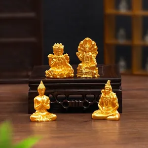 Set of 4 golden Southeast Asian deity figurines for dollhouse miniature decor