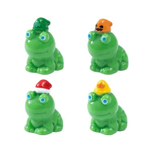 Set di 4 figurine di rane con cappelli festivi per decorazioni micro-paesaggi