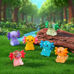 Colorful glow-in-the-dark sitting axolotl resin figurines for micro-landscape DIY