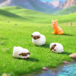 Miniature resin sheep and shepherd dog figurines for DIY garden landscaping decor