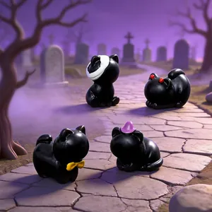 4-teiliges Set Halloween gesichtslose schwarze Katzenfiguren für DIY-Deko und Auto