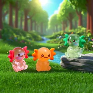 Luminous sitting axolotl resin figurines for DIY micro-landscape miniature desk decor
