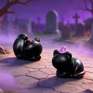 Duo aus schwarzen Halloween-Katzenfiguren für Schreibtisch- oder Autodekoration
