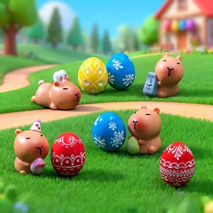 Easter Capybara Mini Resin Figurines Cartoon Water Pig Ornament For Fairy Garden Micro Landscape Tabletop Decor Easter Egg Decoration Gift