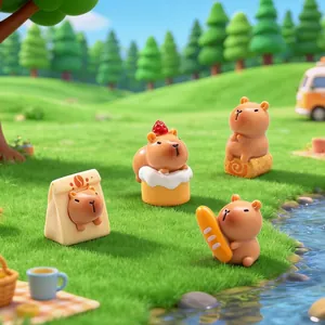 Set of cute dessert themed miniature capybara figurines for desktop and dollhouse decor
