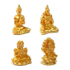 Four-piece miniature Southeast Asian golden deity figurines for DIY dollhouse decor