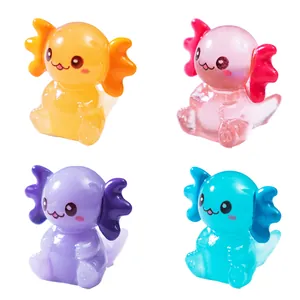 Four colorful luminous resin sitting axolotl figurines for DIY micro landscape desktop decor
