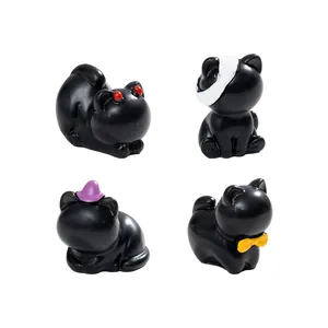 Set mit vier schwarzen Halloween-Katzenfiguren für DIY-Basteleien und Schreibtisch-Deko