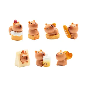 Set of seven cute dessert-themed Capybara miniatures for DIY dollhouse desktop decor