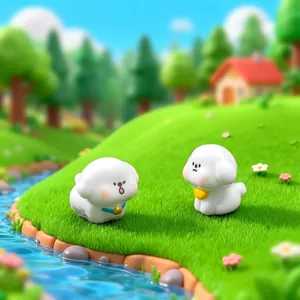 Coppia di figurine di cuccioli bianchi per decorazione micro paesaggio e giardino