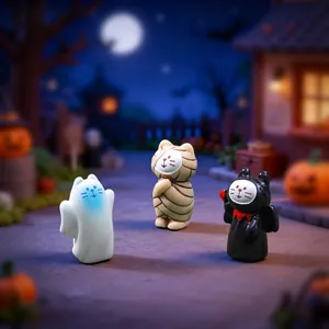 Halloween Mini Resin Cat Figurines Mummy Devil Ghost Cartoon Animal Statues For DIY Micro Landscape Desktop Decoration