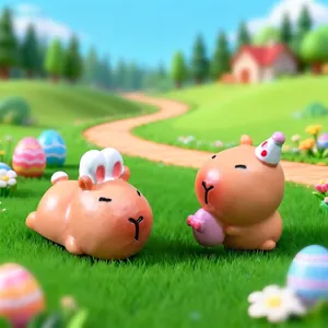 Cute Easter themed capybara figurines with rabbit ears and party hat decorations
