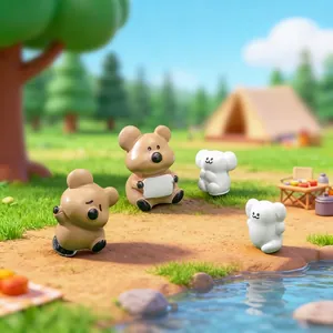 Set of cute cartoon bear miniatures for DIY dollhouse landscaping and desktop decor