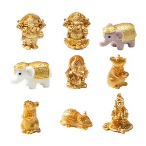 Gold Southeast Asian Ganesha and Hanuman figurines set for DIY car desktop decorative ornaments