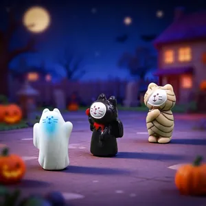 Halloween miniature cat figurines set featuring ghost, devil, and mummy designs for DIY decor