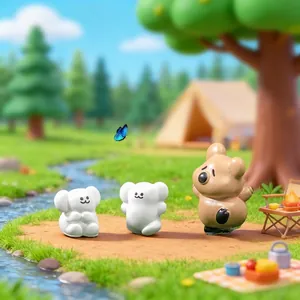 Miniature cartoon bear figurines for dollhouse DIY landscaping and desktop decor.