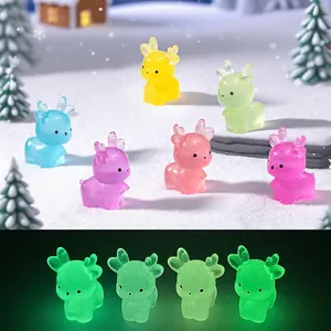Luminous Miniature Christmas Deer Figurine Translucent Resin Glow In The Dark Reindeer Ornament For Micro Landscape DIY Snow Scene Decor