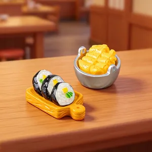 Detailed miniature Korean food set featuring sushi and stone pot for dollhouse DIY decoration.