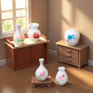 Miniature Resin Floral Vase Dollhouse Micro Landscape Decoration 1:12 Scale Small Hand-Painted Flower Bottle Figurine