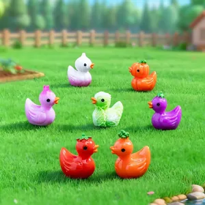 Set of 7 colorful mini vegetable-themed duck resin figurines for garden micro-landscape DIY decor