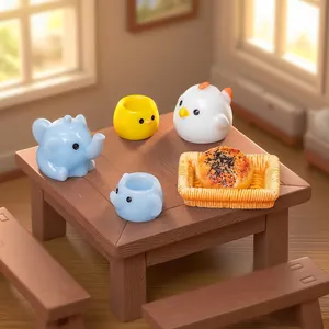 Miniature animal teaware set with cute chicken and elephant for DIY dollhouse decor