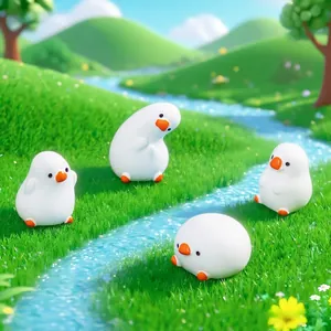 Set of four cute white goose miniature figurines for DIY micro landscape garden decor