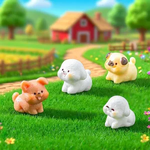 Miniature cute puppy figurines for DIY micro landscape and dashboard decoration