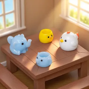 Miniature animal tea set micro landscape decor with cute elephant and chick shapes