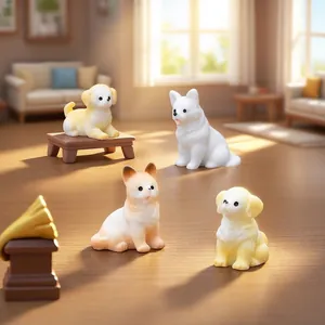 Set of cute miniature puppy figurines for dollhouse DIY and micro landscape decor