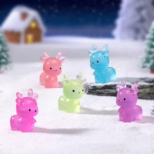 Colorful luminous Christmas deer miniatures for winter micro landscape DIY decoration.