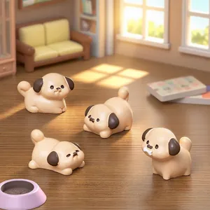 Adorable set of four miniature fat pug dog figurines for dollhouse DIY and desk decor