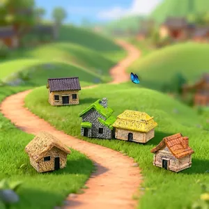 Set di 5 miniature realistiche di case di campagna per decorazioni da giardino fai da te