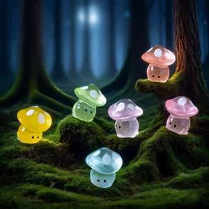 Luminous mini mushroom figurines for moss micro-landscape and fairy garden decor
