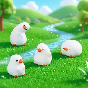 Set of 4 cute white goose figurines for DIY micro-landscape miniature desk decoration