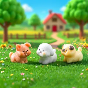 Three cute miniature dog figurines golden retriever pug bichon for micro landscape DIY