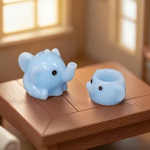 Miniature blue elephant teapot and cup set for creative micro landscape DIY decoration
