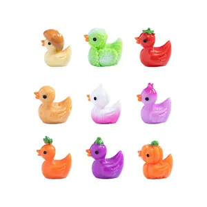 Set of nine cute vegetable-themed duck figurines for micro landscape DIY decoration
