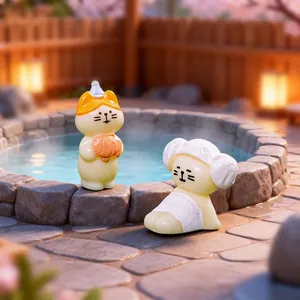 Miniature hot spring cat figurines for creative micro-landscape DIY dollhouse decoration