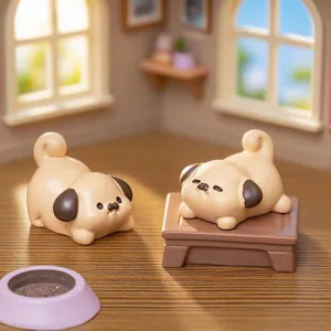Chubby pug dog figurines ideal for miniature dollhouse and micro landscape decoration
