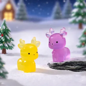 Cute nocturnal reindeer figurines for miniature Christmas snow scene DIY decoration