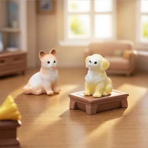 Miniature Labrador and Golden Retriever puppy figurines for dollhouse decoration