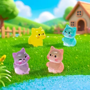 Luminous translucent colorful resin cat figurines for DIY garden miniature landscape