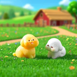 Adorable miniature golden and white puppy figurines for DIY micro-landscape and desk décor.