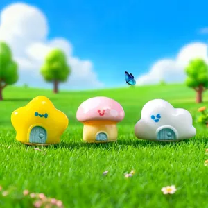 Juego de tres figuras de casas de jardín en miniatura con forma de estrella y nube