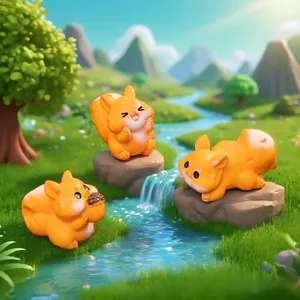 Set di tre simpatiche figurine di scoiattoli in miniatura per decorazioni da giardino