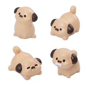 Set of 4 cute fat pug dog figurines for DIY micro landscape and desktop home decoration