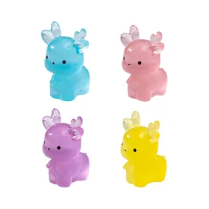 Set of four colorful mini translucent deer figurines for micro landscape DIY decor