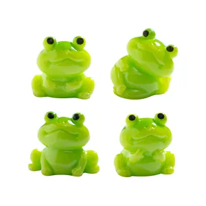 Four cute miniature green resin frog figurines for aquarium landscaping and DIY home decor