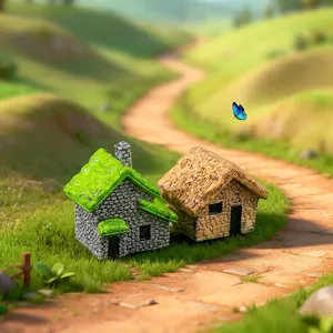 Case di campagna in miniatura retrò per decorazione giardino micro-paesaggio DIY.