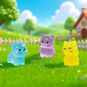 Three cute luminous cat figurines for DIY micro landscape and miniature garden decoration